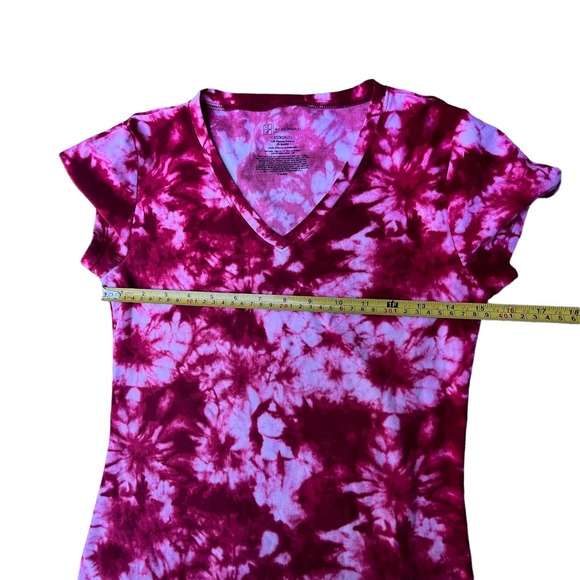 Fuchsia red and white tie die polyester shirt. XS women’s or juniors - Picture 3 of 8